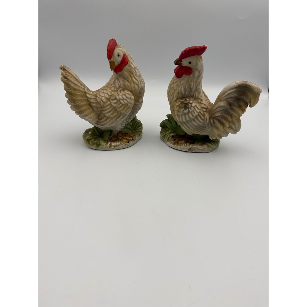 Vintage Artmark Japan Ceramic Rooster and Hen Figurines Farmhouse Decor Set of 2